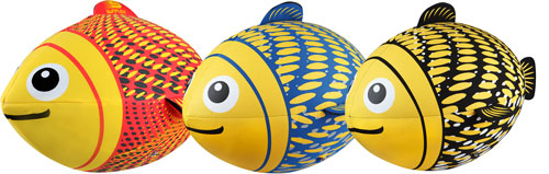 Aufblasbarer BIG FISH aus uv-festem, hochwertigem Neopren zum Werfen, Fangen und Schmusen im Wasser wie an Land, 60x35 cm, 300 g.  Lieferumfang 1 Stück Farbe nach Vorrat
