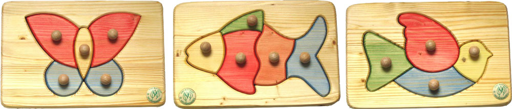 3 verschiedene Holzgreifpuzzle