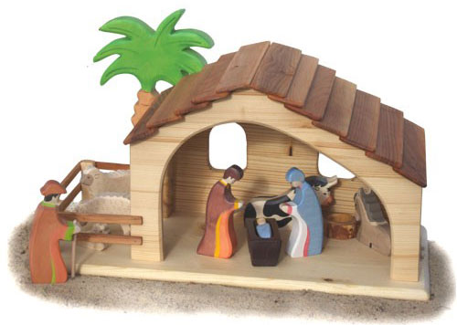 Weihnachtskrippenstall mit Heiliger Familie