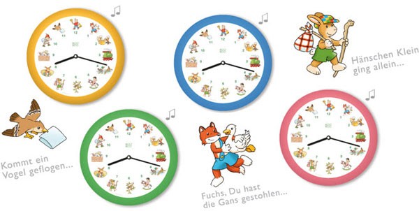 Kookoo Wanduhr Kinderlieder in 4 Farben